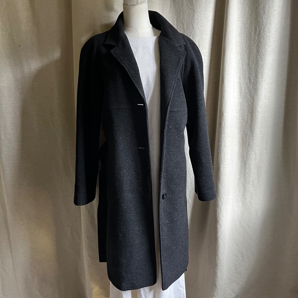 Sandro Charcoal Wool Belted Jacket Coat Y2K Minimalist Size 10 - Picture 8 of 8